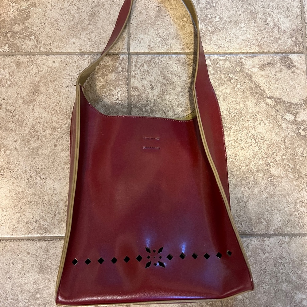 Red leather bucket purse